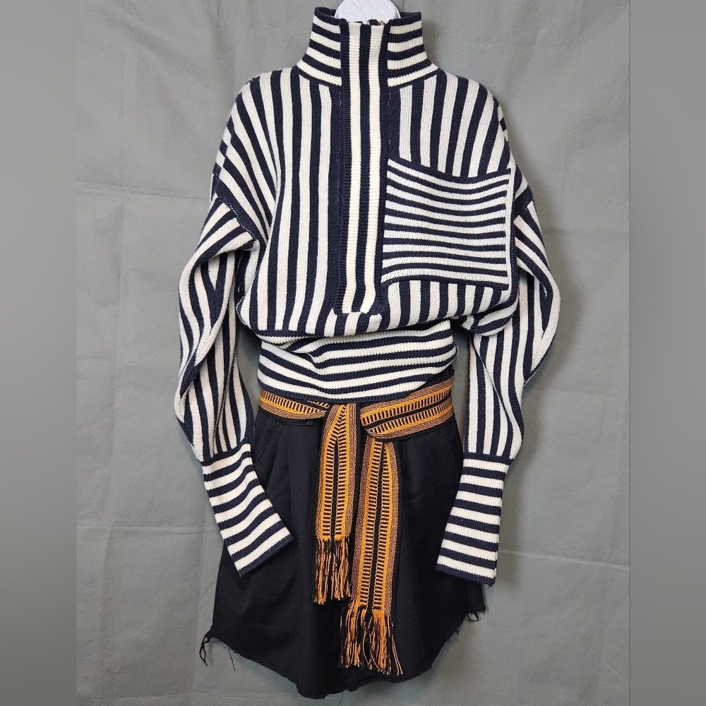 Vintage Upcycled Striped Black and White Turtleneck Sweater
